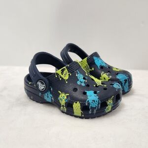 Crocs Navy Blue Green Monster Slip On Shoes Boys Size 6